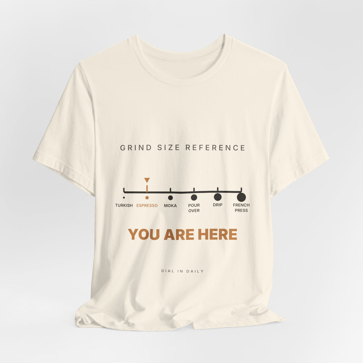 Grind Size Chart Espresso Shirt | You Are Here Coffee Grind Scale Tee