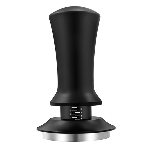 Black calibrated spring espresso tamper